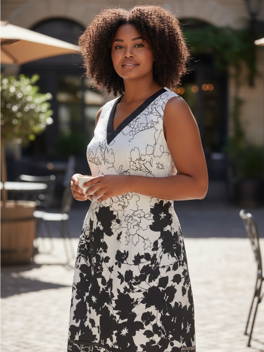 MICHEL STUDIO Black & White Floral V-Neck Shift Dress size 8